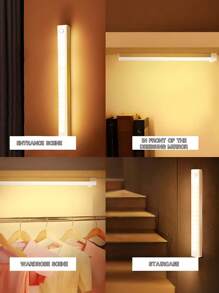 1 pezzo/3 pezzi Striscia luminosa a LED con sensore intelligente, installazione magnetica, ricarica USB, luce notturna a colore caldo, adatta per cucina, armadio, corridoio e scale, camera da letto, illuminazione notturna, cucina, scrivania ecc.