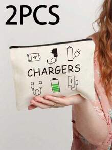 2Pcs Canvas Charger Cable Storage Bag - Funny Charger Printing With Non Waterproof Electronic Accessory Pouch , Unisex Travel Charger Cable Organizer Makeup Organizer Makeup Storage Bag Mini Pouch Travel Small Makeup Case Accessories Make Up Holder Brush Bag Make Up Container Cosmetic Bag Travel Essentials Ladies Accessories Travelling Stuff Makeup Bag School Supplies Make Up Bag Holiday Essentials Makeup Bags Makeup Pouch Holiday Winter