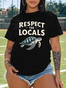 Sea Turtle Vintage RESPECT THE LOCALS Large Size Women's Short-Sleeved T-Shirt (Non-Sports) - Black - View 1