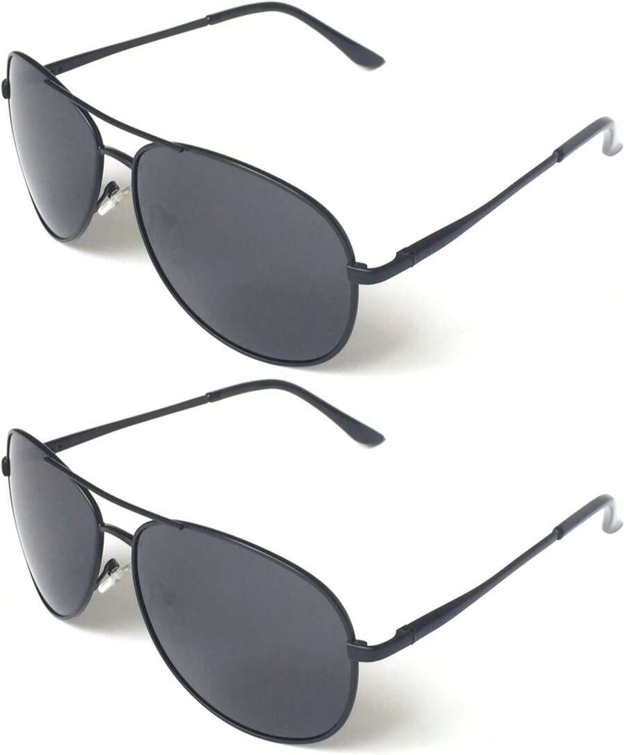J+S Premium Military Style Classic Aviator , Polarized, 100% UV Protection For Men Women - Black Frame_Gray Lens - View 1