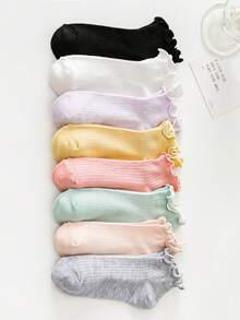 8 Pairs Women's Basic Style Sweet Lace Fashion Ankle Socks, Handwash, Suitable For Daily Use, Spring/Summer - Multicolor - View 6