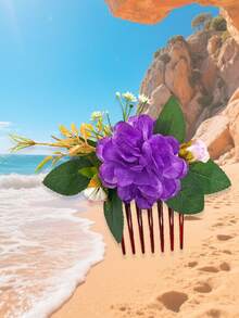 Nuevo peine para el cabello con flores artificiales de tela estilo bohemio, para novias de playa, bodas, fiestas y accesorios para la cabeza - Multicolor - Ver 22