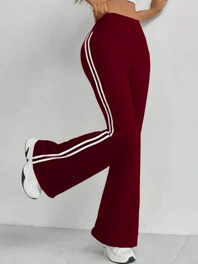 Pantalones de yoga de cintura alta acampanados para mujer - Pantalones activos de pierna ancha de unicolor, pantalones de estar por casa con cintura elástica y elástica para el gimnasio, entrenamiento y uso casual