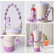 7 piezas de accesorios para la Copa : correa para asa de botella de agua, protector de silicona para taza, soporte para lápiz labial, dijes de llavero y dijes para asa, accesorios de tapa para funda de pajita, compatible con Cup de 40oz/30oz, artículos escolares