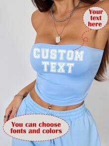 Custom Short Tube Tops, Custom Tube Tops - Add Your Text (Name/Number/Slogan/Short Sentence, Etc.), You Can Choose Your Favorite Font And Color, Design Your Own Personalized Printed Tube Tops As A Gift For Girlfriends, Dating Couples, Etc. Comfortable And Casual, Women's Tube Tops, Custom Prints, Custom Short Tops, Custom Women's Tube Tops
