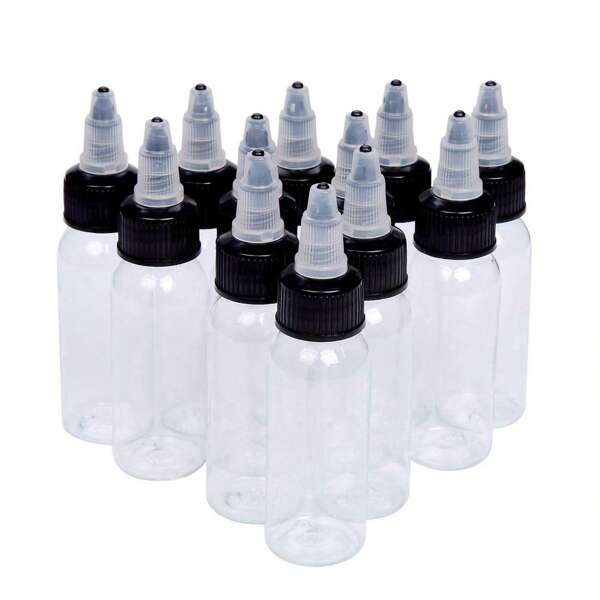 30ml Empty Tattoo Ink Bottles, 10pcs 1oz Tattoo Screw-Top Plastic Clear Tattoo Pigment Containers Bottles 1oz, 30ml Tattoo Squeeze Bottles (10pcs)