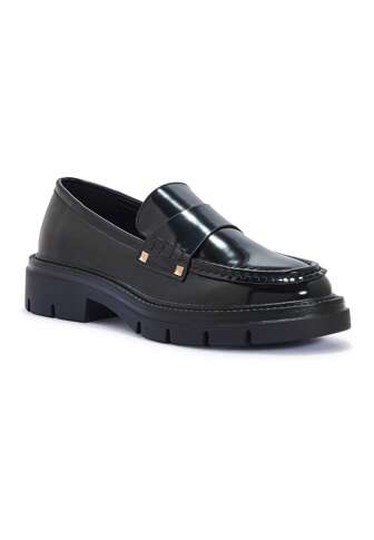 Women's Platform Loafers In Black Polyurethane - Size US 5-10 / UK 3-8 / EU 36-41 - Ladies Slip On Stylish Smart Casual Everyday Boat Shoes, Comfortable Thick Sole Fashion Footwear For Work, Wedding, Party And Leisure Wear