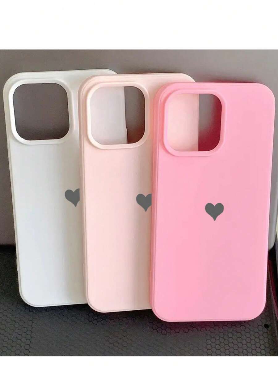 3pcs Heart Design Matte Finish Soft TPU Lens Protection Phone Case Compatible With IPhone Apple 16, 15, 14, 13, 12, 11, XS Max, XR, X, Plus, Pro Max - Multicolor - View 1