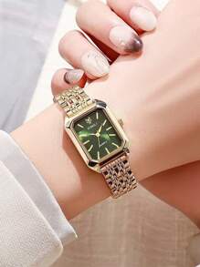 1 pièce Montre Quartz Carrée Pour Femme, Bracelet En Acier Inoxydable À La Mode, Design Minimaliste Et Polyvalent