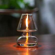 1PC Nordic Transparent Glass Hurricane Oil Lamp, Lantern Candle Holder - Tabletop Oil Lamp Candlestick, Borosilicate Windproof Decorative Candle Stand For Home Living Room Decor, Romantic Festival Holiday Decoration, European Minimalist Windproof Lampshade Candlestick, INS Atmosphere Light Gift (Oil Not Included)