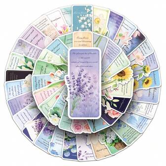 50PCS Flower Language Bookmark Stickers Vinyl Aesthetics Stickers Scrapbooking, Diary, Bumper, Skateboard, Water Bottle, Cartoon, Hard Hat, Car Stickers And Decals