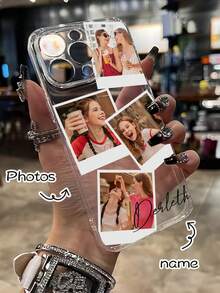 1pc Customized Name & Chaotic Pattern Design Transparent Silicone Soft Phone Case With Camera Lens Protection, Compatible With Samsung, 16, 15, 14, 13, 12, 11 Pro Max, Gift For Holidays - Clear - View 1