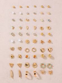 30pcs/Set Fashionable Star, Flower, Heart, Bow Decor Metal Rhinestone Studs Earrings Jewelry Set, Sweet Gift For Best Friends - Multicolor - View 2