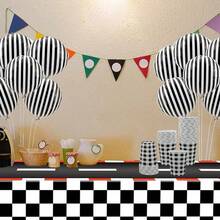 3pcs Checkered Tablecloth 54x108 Inches, Black And White Striped Theme Party, Ground Tablecloth For Car Racing, Birthday Party Decorations, Car Racing Party Favors (Black)