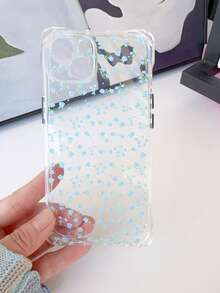 花朵 1 件蓝色郁金香 Ditsy 花卉透明挂绳手机壳带挂孔，柔软 TPU 防摔手机壳，带 1 件 4 毫米蓝色可调节挂绳，兼容 16/16Pro/16PLUS/16Promax/16E/15/11/12/13/14/13mini/XR/7P/8P