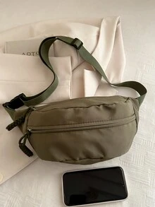 尼龙大容量胸包/腰包，男女通用，适合日常、运动、跑步、旅行和休闲，简约百搭设计，女士腰包 - 橄欖綠 - 查看 7