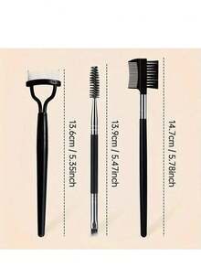 3 Pcs/1 Pc Professional Makeup Tool Set: Stainless Steel Eyebrow And Eyelash Comb, Silicone Mascara Brush And Separator - Fashionable Black Design Suitable For All Skin Types - Black - View 5