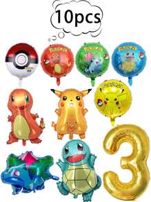 pokemon 10 piezas de globos con temática de Pokemon, globos de Pikachu, pequeños dragones de fuego, globos decorativos de la tortuga Jenni para fiesta de cumpleaños