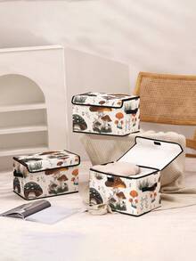 1 pieza Caja de almacenamiento con tapa con estampado de hongo de dibujos animados, contenedor de almacenamiento plegable con asa y tapa, organizador ligero, caja de almacenamiento multiusos con tapa, contenedor de almacenamiento plegable para ropa y ropa de cama con cremallera resistente, adecuado para ropa, artículos diversos, dormitorio - Multicolor - Ver 6