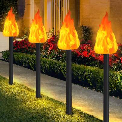 Solar Powered LED Flame Landscape Lights, Flickering Flame Landscape Lights, Outdoor Solar Camping Decor Lights, Solar Atmosphere Lights, Suitable For Garden, Lawn, Path, Party, Camping, Holiday Decoration Garden Landscape Lights