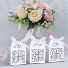 6-24pcs Elegant White Hollow Cross Gift Box Laser-Cut Wedding Candy Box Wedding Baptism Favors Gift Box Decoration Baptism Gifts