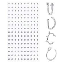 Conjunto de piercing falso para lábio e nariz - ponta esférica, argola, pino, ponte adesiva e piercing para sobrancelha
