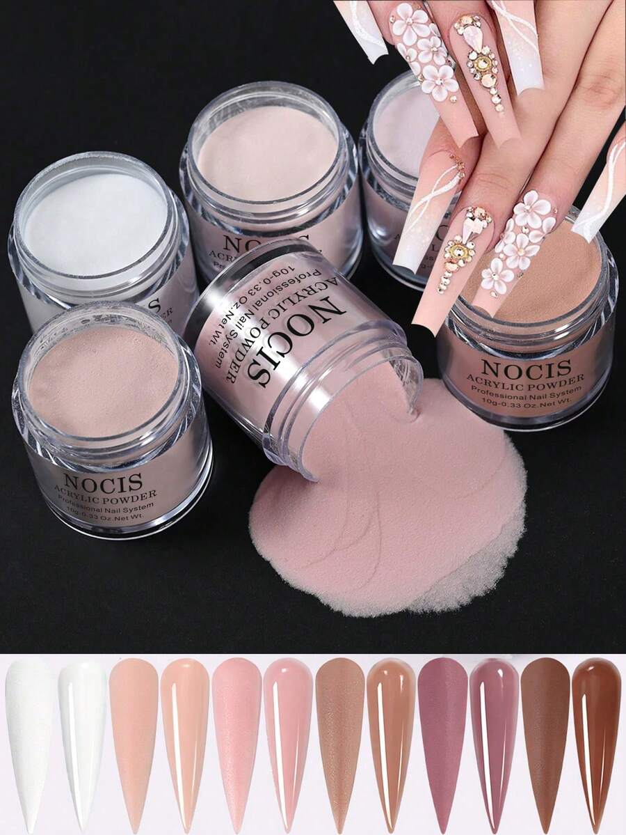 6pcs Acrylic Powder Set,Nude Pink White Color High Glossy Acrylic Powder Set,Nail DIY Art Design,6 Colors Acrylic Nail Art 3D Nail Sculpture French Nail Extension & Nail Carving,Professional Polymer 3D Acrylic Nail Art Kit,Gift For Women Girls,Long Lasting & Easy To Apply - 彩色 - 查看 1