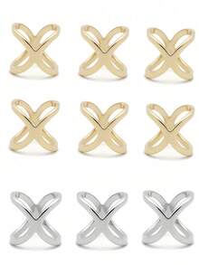 1件/3件/9件时尚新款丝巾扣简约女士围巾扣环亮面X型围巾环两用围巾丝巾扣