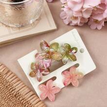 3 Stück/Set fuchsienrote bohemische Marmor-Textur Haarspangen, Blumenformen, verschiedene Größen, geeignet als modisches Haaraccessoire für Sommer-Strandurlaube, Blumenklammern