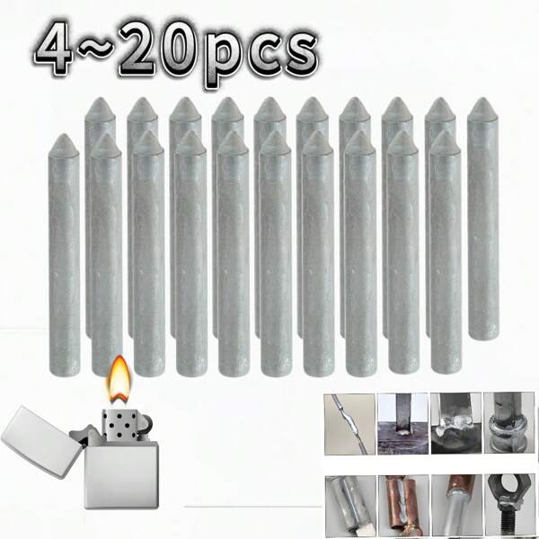 Ferro de solda multiuso 4/8/16/20 peças | Ferramenta de soldagem de alumínio para baixa temperatura | Adequado para reparo de cobre, ferro, alumínio, aço inoxidável, PVC | Núcleo de fluxo de alta eficiência | Design redondo prateado suave | Ferramenta de reparo de metal doméstico faça você mesmo