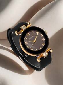 1 Reloj de cuarzo de mujer redondo y a la moda con esfera digital redonda versátil, perfecto para uso diario, cenas y otras ocasiones para decorar la muñeca.