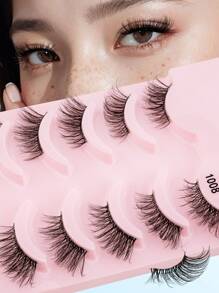5 Pairs Of Natural Criss-Cross Transparent Stem Semi-Transparent False Eyelashes, Fluffy And Curly, Messy And Reusable, Suitable For Women's Daily And Party Eye Makeup, Elongating The Outer Corner Of The Eyes