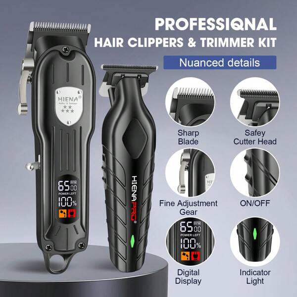 HIENA 2 Stücke Profi-Haarschneidemaschine, Haarschneideset, Friseursalon-Stil, USB aufladbar. Kabellose Haarschneidemaschine für Männer, Geschenk für Feiertage