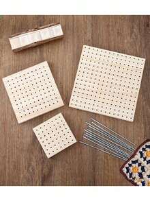 1pc New DIY Handmade Wool Knitting Mat Bamboo Wood Wool Knitting Board Square Crochet Stenter With Streak Woolen Knitting Board Square DIY Crochet Setting Machine With Shaping Needle Yarn Hole Crochet Board Handmade Crochet Blocking Board