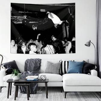 1pc Die Lit Album Cover Tapestry, Polyester Fabric Wall Hanging Decor For Living Room, Bedroom, Office, Kitchen, Party, Rectangle Shaped With Fringe, Includes 3 Nails And 2 Clips, Funny Abstract Design, Home Decor, Room Decor, Flags For Room, Room Stuffs, Tapestries, Wall Tapestry