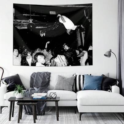 1pc Die Lit Album Cover Tapestry, Polyester Fabric Wall Hanging Decor For Living Room, Bedroom, Office, Kitchen, Party, Rectangle Shaped With Fringe, Includes 3 Nails And 2 Clips, Funny Abstract Design, Home Decor, Room Decor, Flags For Room, Room Stuffs, Tapestries, Wall Tapestry