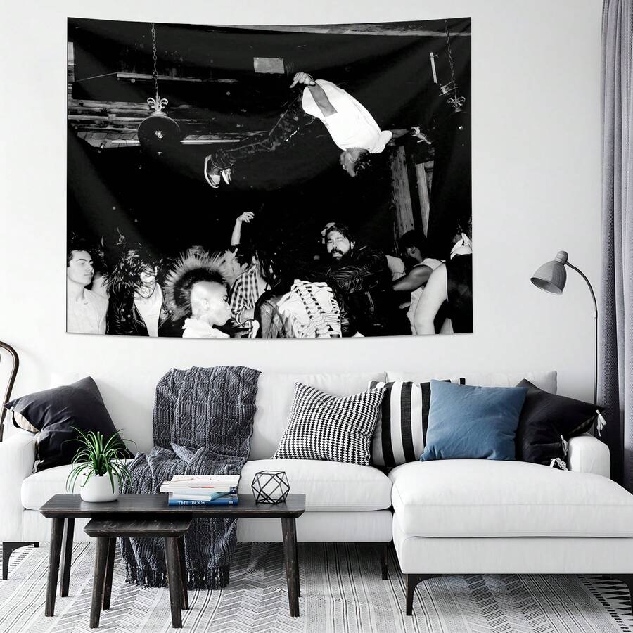 1pc Die Lit Album Cover Tapestry, Polyester Fabric Wall Hanging Decor For Living Room, Bedroom, Office, Kitchen, Party, Rectangle Shaped With Fringe, Includes 3 Nails And 2 Clips, Funny Abstract Design, Home Decor, Room Decor, Flags For Room, Room Stuffs, Tapestries, Wall Tapestry - Multicolor - View 1