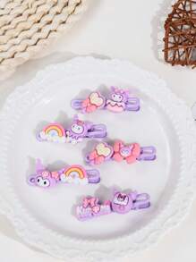 Sanrio Sanrio 2pcs/5pcs Kuromi Hello Kitty Melody Hair Clip Set, Cute Cartoon Alligator Clips & Sweet Hair Tie Rope For Girls' Daily/Bathroom/Summer Use & Role Playing Performance, Cute Cartoon Hair Accessories Claw Clips Hair Slide Hair Barrettes