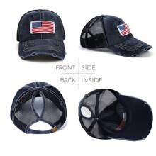 1pc Women's Multi-Color Mesh Ponytail Hole USA Flag Pattern Sports Baseball Cap, Suitable For Daily Wear