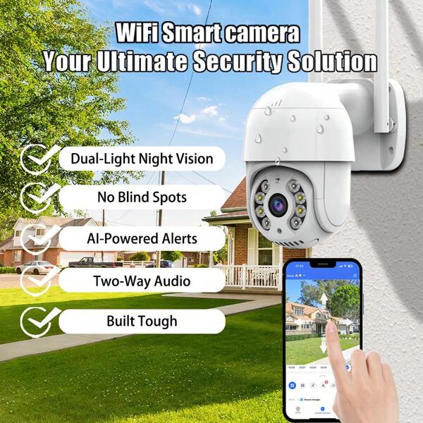 Cámara de seguridad inalámbrica Wifi 2K para exteriores, con detección automática de movimiento humano, audio bidireccional, vista panorámica de 360°, visión nocturna, compatible con smartphone, montada en la pared, cámara de seguridad de alta definición para interiores/exteriores, resistente al agua IP66 y prevención del polvo