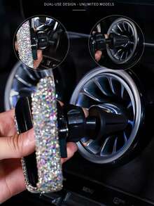 1 件水晶闪亮车载手机支架，迷你仪表盘通风口可调节 360° 通用车载手机支架