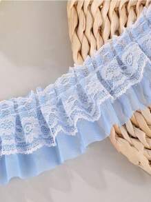 2 Yards Double Layered Lace Trim, Polyester Ruffle Fabric Sewing Supplies For DIY Craft Projects - Dress/Skirt Hem, Curtain, Shoes, Bags, Accessories