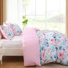 Duvet Cover King Size, Reversible Floral Lavender Duvet Cover Set With Zipper Closure, 3 Pieces Botanical Patterns Soft Microfiber Bedding Set (90"X104", 2 Pillow Cases 20"*36") - 05 - 粉藍樹枝(無被子) - 查看 4