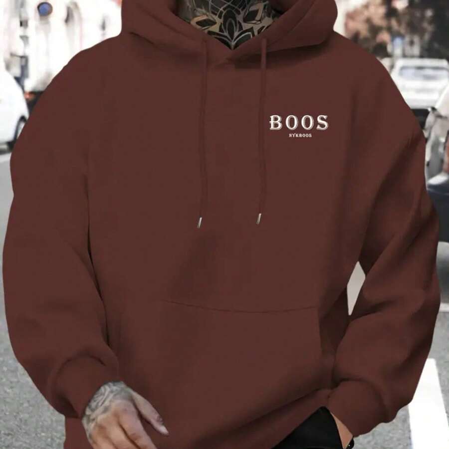 Men's Cold Weather Sweatshirt Kangaroo Hoodie Cotton Sweatshirt - Rust Brown - View 1