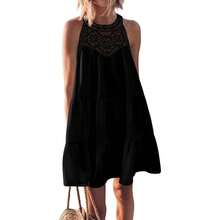 Women Summer Halter Dresses Casual Spring 2025 Sleeveless A-Line Tiered Swing Mini Dress Beach Vacation Sundress Womenswear Formal Basic Minimalist - Black - View 2