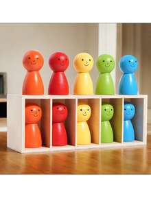 Early Education Color Matching Dolls, Educational Montessori Matching Wooden Villain Color Classification Cup Logical Thinking Training Multiplayer Game Puzzle Early Education Interactive Toys - 彩色 - 查看 2