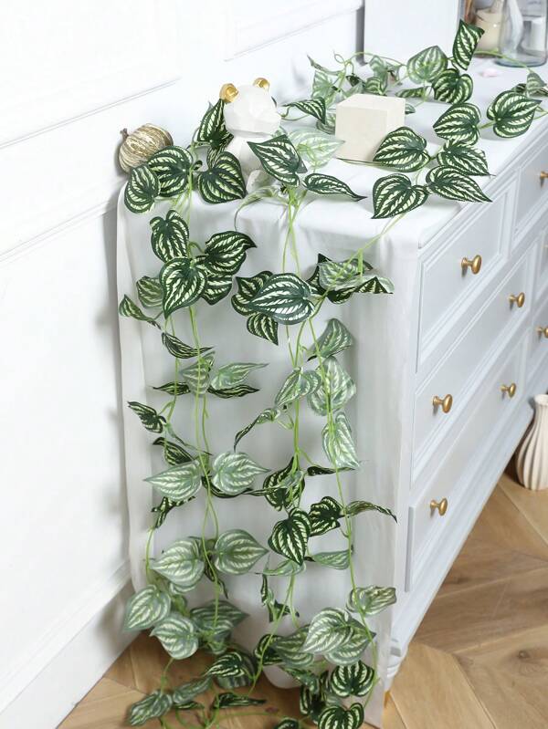 3/6/10PCS 96inch(L) Simulated Watermelon Leaf Vine Home Balcony Garden Courtyard Wedding Birthday Party Table Vine Background Wall Hanging Decoration