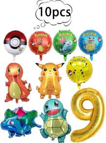 pokemon 10 piezas de globos con temática de Pokemon, globos de Pikachu, pequeños dragones de fuego, globos decorativos de la tortuga Jenni para fiesta de cumpleaños