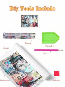 5D DIY 钻石画，流行涂鸦风格，5D DIY 刺绣马赛克艺术，高饱和度彩色帆布墙面艺术印刷。家居装饰钻石画，手工装饰画，DIY 自己的墙面艺术，享受动手的乐趣，送给朋友的最佳礼物。钻石画，钻石艺术 - 彩色 - 查看 3
