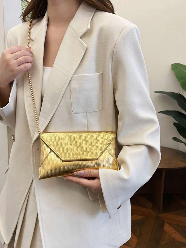 Women's New Fashion Solid Color Chain Enamel Leather Glossy Envelope Handbag, Stylish For Elegant Party, Street, Versatile